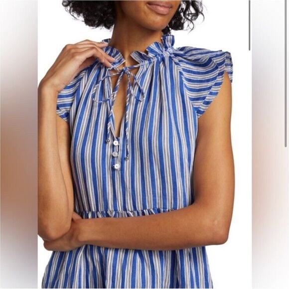 Veronica Beard Blue and White Buttoned Sundress - Picture 2 of 11